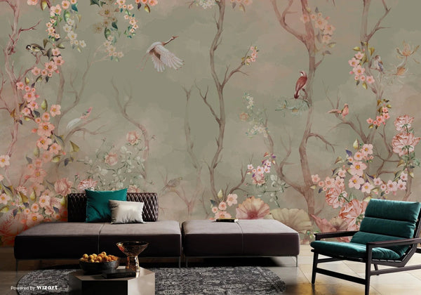 Birds Trees Nature Scene Wallpaper, Tropical Botanical Wall Mural, Green Customized Wallpaper, Home Decor, Bedroom, Store, Forest Large Wall Art - Adawall Wallpaper - Registered Trade Accounts Only, Wallpaper Wholesale Account - A305-3 - Adawall Wholesale - Wallpaper Wholesaler