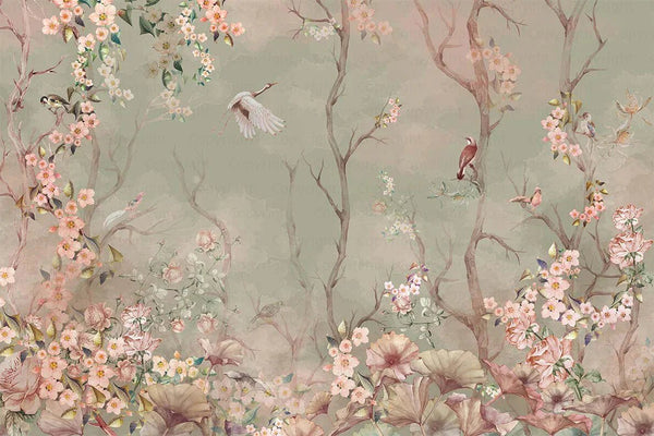 Birds Trees Nature Scene Wallpaper, Tropical Botanical Wall Mural, Green Customized Wallpaper, Home Decor, Bedroom, Store, Forest Large Wall Art - Adawall Wallpaper - Registered Trade Accounts Only, Wallpaper Wholesale Account - A305-3 - Adawall Wholesale - Wallpaper Wholesaler