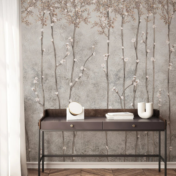 Bloom Flowers Wall Mural, Light Gray Floral Blossom Wallpaper, Oversized Nature Art Customized Wall Covering, Non - Woven, Non - Adhesive, Removable - Adawall Wallpaper - Registered Trade Accounts Only, Wallpaper Wholesale Account - SE311-3 - Adawall Wholesale - Wallpaper Wholesaler
