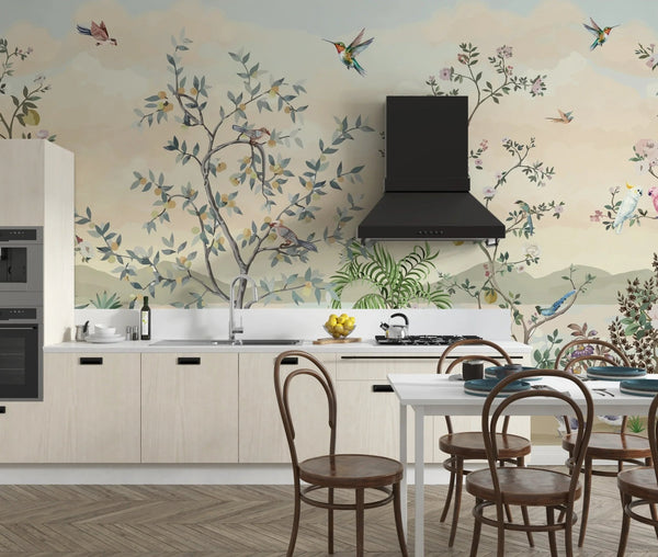 Blossom Chinoiserie Wallpaper, Birds Mural, Oversized Custom Size Wall Art, Non - Woven, Non - Adhesive, Modern Wall Paper, Removable - Adawall Wallpaper - Registered Trade Accounts Only, Wallpaper Wholesale Account - W77815 - Adawall Wholesale - Wallpaper Wholesaler