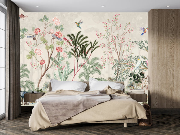 Blossom Trees Wallpaper, Sparrows Mural, Oversized Custom Size Wall Art, Non - Woven, Non - Adhesive, Modern Wall Paper, Removable - Adawall Wallpaper - Registered Trade Accounts Only, Wallpaper Wholesale Account - W77689 - Adawall Wholesale - Wallpaper Wholesaler