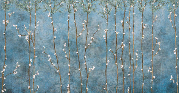 Blue Bloom Flowers Wall Mural, Floral Blossom Wallpaper, Oversized Nature Art Customized Wall Covering, Non - Woven, Non - Adhesive, Removable - Adawall Wallpaper - Registered Trade Accounts Only, Wallpaper Wholesale Account - SE311-1 - Adawall Wholesale - Wallpaper Wholesaler