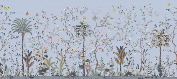 Blue Botanical Wall Mural, Butterfly Flowers Chinoiserie Wallpaper, Nature Theme Custom Size Wall Covering, Non - Woven, Non - Pasted, Removable, Washable - Adawall Wallpaper - Registered Trade Accounts Only, Wallpaper Wholesale Account - FJ305-3 - Adawall Wholesale - Wallpaper Wholesaler