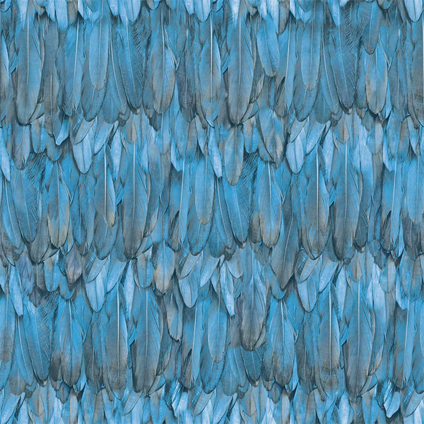 Blue Feathers Pattern Embossed Wallpaper, Tropical 3D Textured Birds Wallcovering - Walloro High End Wallcoverings & More