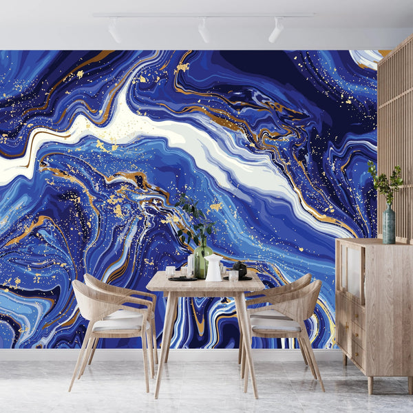 Blue Marble Wallpaper, Gold Abstract Mural, Oversized Custom Size Wall Art, Non - Woven, Non - Adhesive, Modern Wall Paper, Removable - Adawall Wallpaper - Registered Trade Accounts Only, Wallpaper Wholesale Account - W77913 - Adawall Wholesale - Wallpaper Wholesaler