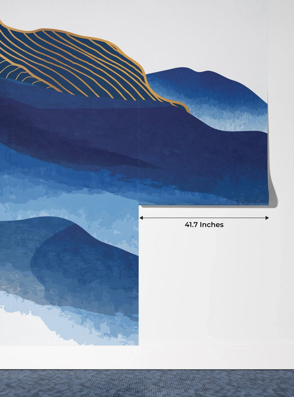 Blue Mountain Wallpaper, Golden Lines Mural, Oversized Custom Size Wall Art, Non - Woven, Non - Adhesive, Modern Wall Paper, Removable - Adawall Wallpaper - Registered Trade Accounts Only, Wallpaper Wholesale Account - W77824 - Adawall Wholesale - Wallpaper Wholesaler