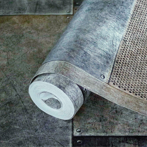 Blue, Yellow Metallic Industrial Textured Wallpaper, Rustic Aged Weathered Pattern Wallcovering - Adawall Wallpaper - Registered Trade Accounts Only, Wallpaper Wholesale Account - 1215-1 - Adawall Wholesale - Wallpaper Wholesaler