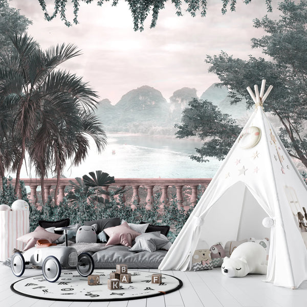 Oil Painting Wallpaper, Tropical Leaves, Trees Mural, Oversized Custom Size Wall Art, Non-Woven, Non-Adhesive, Modern Wall Paper, Removable