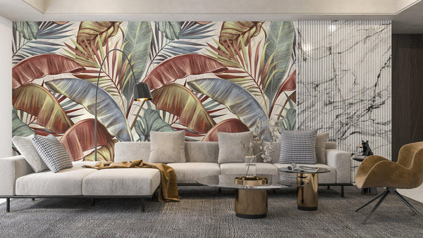 Brown and Green Leaves Wallpaper, Natural Wall Mural, Oversized Custom Size Wall Art, Non - Woven, Non - Adhesive, Modern Wall Paper, Removable - Adawall Wallpaper - Registered Trade Accounts Only, Wallpaper Wholesale Account - W77491 - Adawall Wholesale - Wallpaper Wholesaler