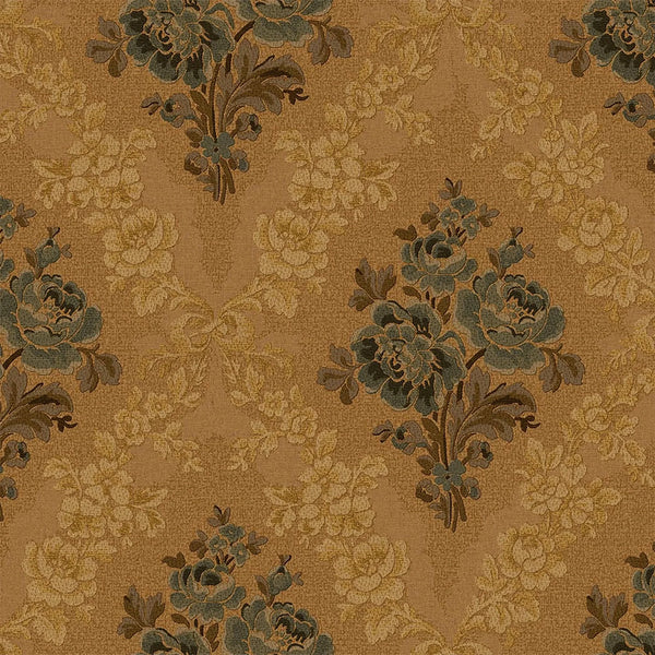 Brown Floral Embossed Wallpaper, Turquoise Flowers Home Wall Decor, Aesthetic Wallpaper, Textured Wallcovering Non-Adhesive and Non-Peel and Stick - Walloro High End Wallcoverings & More