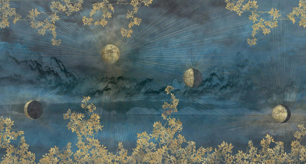 Celestial Moon Wall Mural, Moon Phases Blue Wallpaper, Large Space Custom Size Wall Covering, Non - Woven, Non - Pasted, Removable, Washable, Art - Adawall Wallpaper - Registered Trade Accounts Only, Wallpaper Wholesale Account - SE303-1 - Adawall Wholesale - Wallpaper Wholesaler