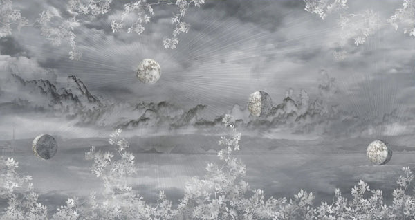 Celestial Moon Wall Mural, Moon Phases Gray Wallpaper, Large Space Custom Size Wall Covering, Non - Woven, Non - Pasted, Removable, Washable, Art - Adawall Wallpaper - Registered Trade Accounts Only, Wallpaper Wholesale Account - SE303-3 - Adawall Wholesale - Wallpaper Wholesaler