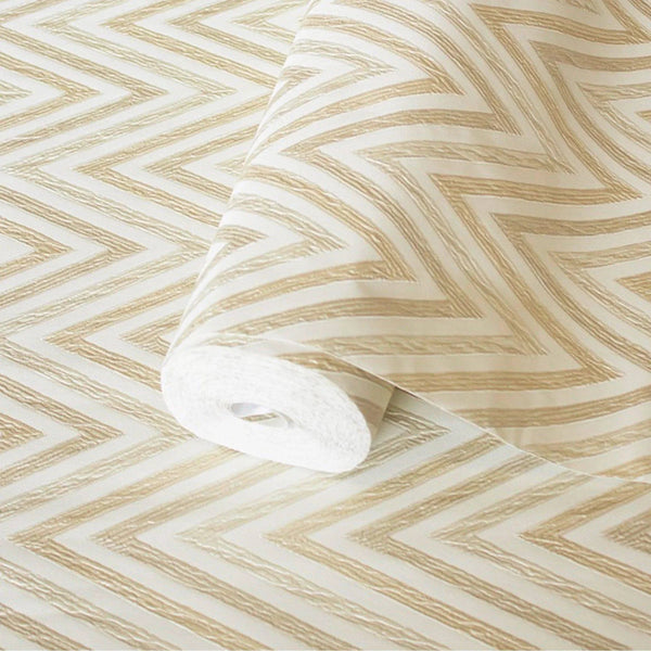 Chevron Wallpaper, Cream, Gold Geometric Deep Embossed Zigzag Pattern Geometric Wallcovering - Adawall Wallpaper - Registered Trade Accounts Only, Wallpaper Wholesale Account - 1509-2 - Adawall Wholesale - Wallpaper Wholesaler