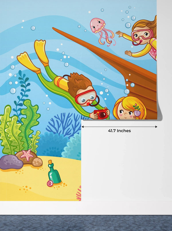 Children Swim Wallpaper, Mermaids Mural, Oversized Custom Size Wall Art, Non - Woven, Non - Adhesive, Modern Wall Paper, Removable - Adawall Wallpaper - Registered Trade Accounts Only, Wallpaper Wholesale Account - W78129 - Adawall Wholesale - Wallpaper Wholesaler