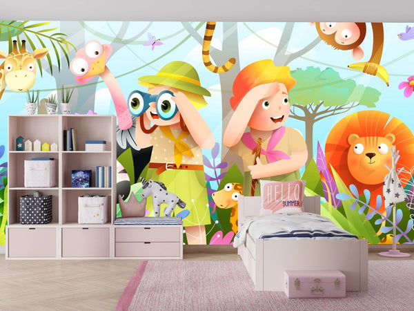 Children Wallpaper, Jungle Animals Mural, Oversized Custom Size Wall Art, Non - Woven, Non - Adhesive, Modern Wall Paper, Removable - Adawall Wallpaper - Registered Trade Accounts Only, Wallpaper Wholesale Account - W78115 - Adawall Wholesale - Wallpaper Wholesaler