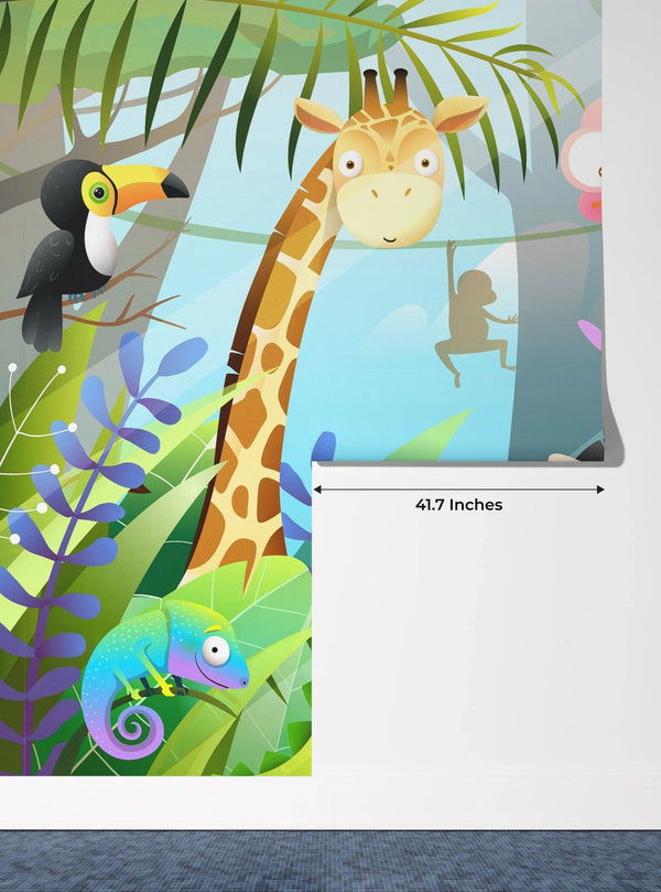 Children Wallpaper, Jungle Animals Mural, Oversized Custom Size Wall Art, Non - Woven, Non - Adhesive, Modern Wall Paper, Removable - Adawall Wallpaper - Registered Trade Accounts Only, Wallpaper Wholesale Account - W78115 - Adawall Wholesale - Wallpaper Wholesaler
