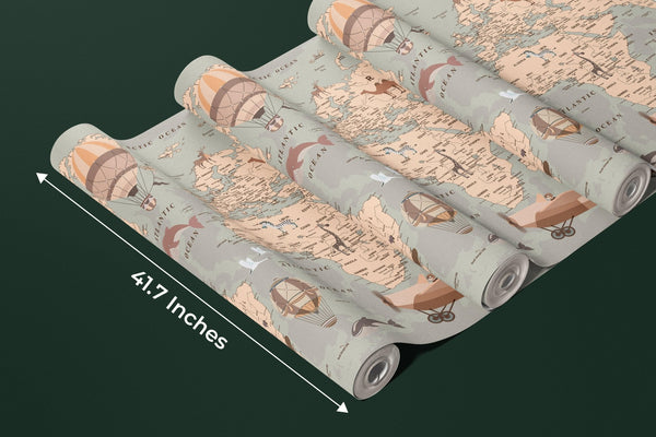 Childrens World Map Wallpaper, Retro Mural, Oversized Custom Size Wall Art, Non - Woven, Non - Adhesive, Modern Wall Paper, Removable - Adawall Wallpaper - Registered Trade Accounts Only, Wallpaper Wholesale Account - W77649 - Adawall Wholesale - Wallpaper Wholesaler