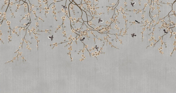 Chinoiserie Birds Floral Wall Mural, Gray Flowers Blossom Wallpaper, Large, Oversized Elegant Custom Size Wall Art, Non - Woven, Non - Pasted, Modern - Adawall Wallpaper - Registered Trade Accounts Only, Wallpaper Wholesale Account - SE316-2 - Adawall Wholesale - Wallpaper Wholesaler