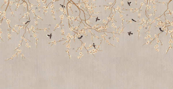 Chinoiserie Birds Floral Wall Mural, Light Beige Flowers Blossom Wallpaper, Large, Oversized Elegant Custom Size Wall Art, Non - Woven, Non - Pasted, Modern - Adawall Wallpaper - Registered Trade Accounts Only, Wallpaper Wholesale Account - SE316-3 - Adawall Wholesale - Wallpaper Wholesaler