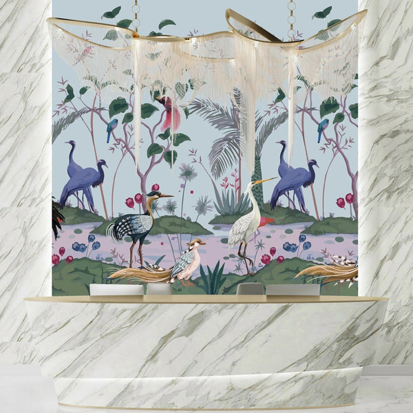 Chinoiserie Wallpaper, Birds, Floral Mural, Oversized Custom Size Wall Art, Non - Woven, Non - Adhesive, Modern Wall Paper, Removable - Adawall Wallpaper - Registered Trade Accounts Only, Wallpaper Wholesale Account - W77999 - Adawall Wholesale - Wallpaper Wholesaler