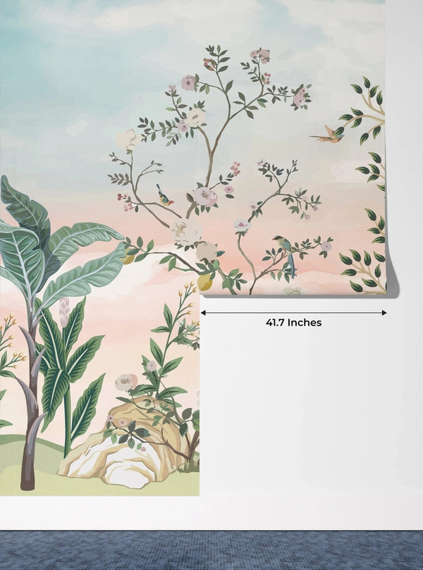 Chinoiserie Wallpaper, Floral Trees Mural, Oversized Custom Size Wall Art, Non - Woven, Non - Adhesive, Modern Wall Paper, Removable - Adawall Wallpaper - Registered Trade Accounts Only, Wallpaper Wholesale Account - W77707 - Adawall Wholesale - Wallpaper Wholesaler