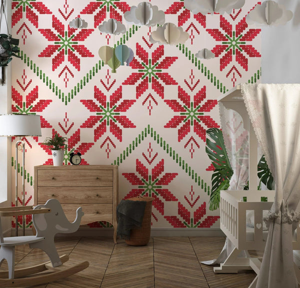 Christmas Ikat Wallpaper, Seamless Pattern Mural, Oversized Custom Size Wall Art, Non - Woven, Non - Adhesive, Modern Wall Paper, Removable - Adawall Wallpaper - Registered Trade Accounts Only, Wallpaper Wholesale Account - W78030 - Adawall Wholesale - Wallpaper Wholesaler