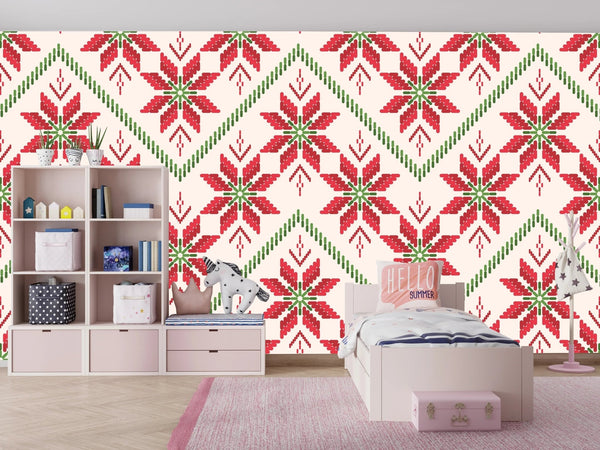 Christmas Ikat Wallpaper, Seamless Pattern Mural, Oversized Custom Size Wall Art, Non - Woven, Non - Adhesive, Modern Wall Paper, Removable - Adawall Wallpaper - Registered Trade Accounts Only, Wallpaper Wholesale Account - W78030 - Adawall Wholesale - Wallpaper Wholesaler