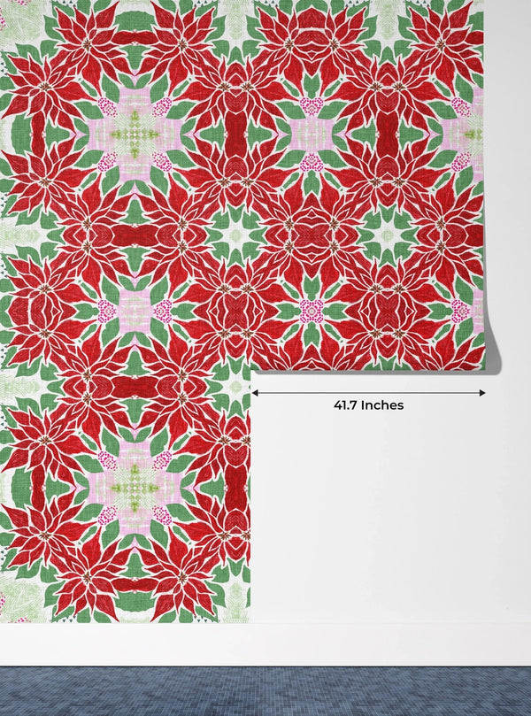 Christmas Poinsettia Retro Wallpaper, Seamless Pattern Mural, Oversized Custom Size Wall Art, Non - Woven, Non - Adhesive, Modern Wall Paper, Removable - Adawall Wallpaper - Registered Trade Accounts Only, Wallpaper Wholesale Account - W78032 - Adawall Wholesale - Wallpaper Wholesaler