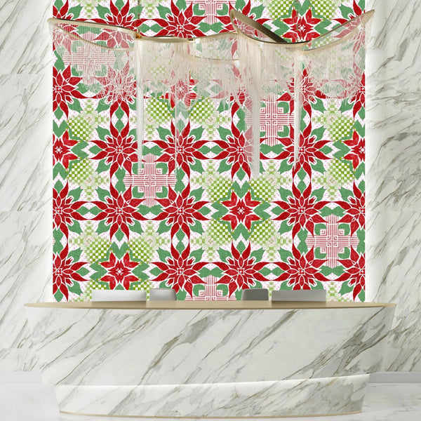 Christmas Poinsettia Wallpaper, Seamless Pattern Mural, Oversized Custom Size Wall Art, Non - Woven, Non - Adhesive, Modern Wall Paper, Removable - Adawall Wallpaper - Registered Trade Accounts Only, Wallpaper Wholesale Account - W78031 - Adawall Wholesale - Wallpaper Wholesaler