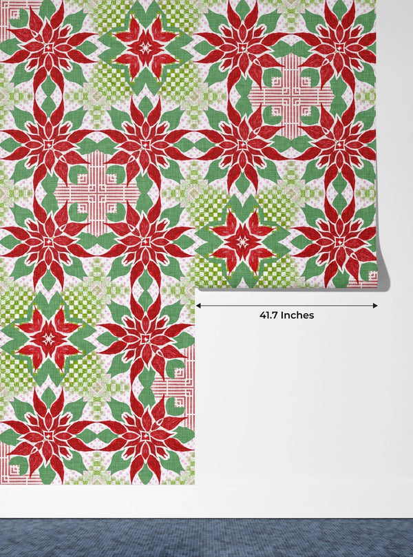 Christmas Poinsettia Wallpaper, Seamless Pattern Mural, Oversized Custom Size Wall Art, Non - Woven, Non - Adhesive, Modern Wall Paper, Removable - Adawall Wallpaper - Registered Trade Accounts Only, Wallpaper Wholesale Account - W78031 - Adawall Wholesale - Wallpaper Wholesaler