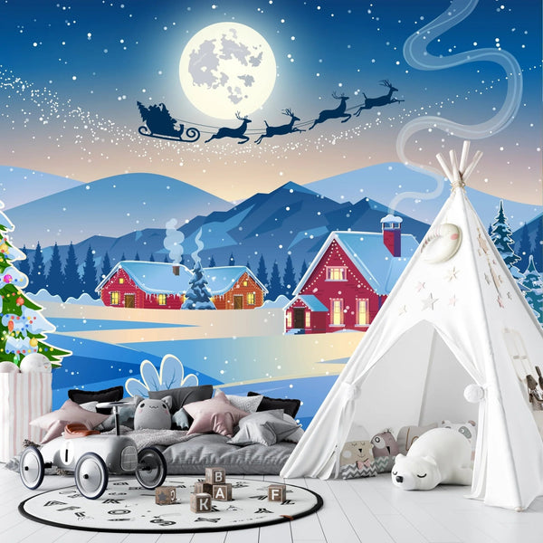 Christmas, Santa Wallpaper, Winter Landscape Mural, Oversized Custom Size Wall Art, Non - Woven, Non - Adhesive, Modern Wall Paper, Removable - Adawall Wallpaper - Registered Trade Accounts Only, Wallpaper Wholesale Account - W78122 - Adawall Wholesale - Wallpaper Wholesaler