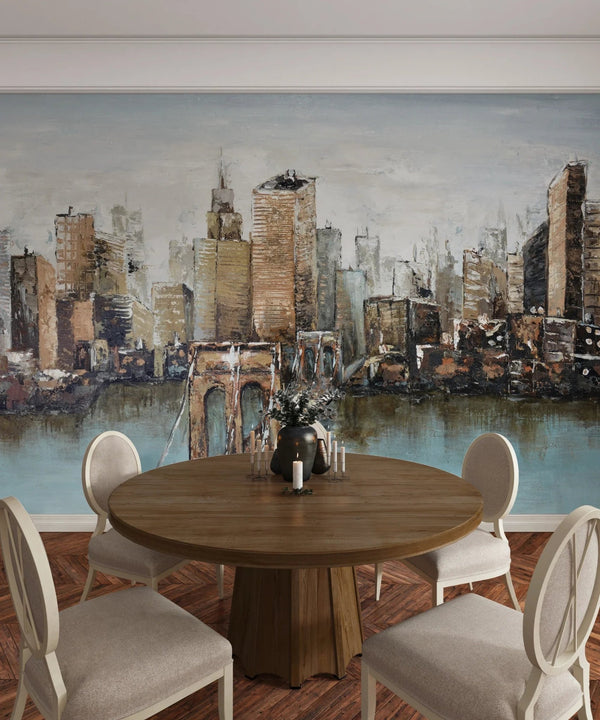 City and Bridge Wallpaper, Oil Painting Mural, Oversized Custom Size Wall Art, Non - Woven, Non - Adhesive, Modern Wall Paper, Removable - Adawall Wallpaper - Registered Trade Accounts Only, Wallpaper Wholesale Account - W77629 - Adawall Wholesale - Wallpaper Wholesaler