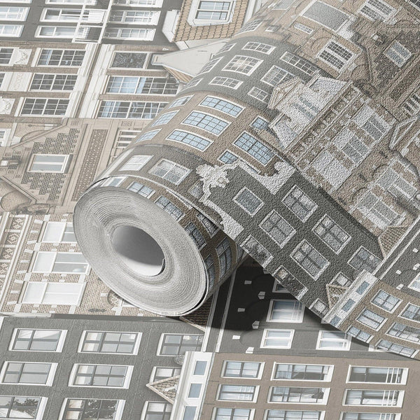 Cityscape 3D Embossed Wallpaper, Gray Realistic Houses Apartments Design, Home Wall Decor, Modern Wallcovering - Adawall Wallpaper - Registered Trade Accounts Only, Wallpaper Wholesale Account - 23115-2 - Adawall Wholesale - Wallpaper Wholesaler