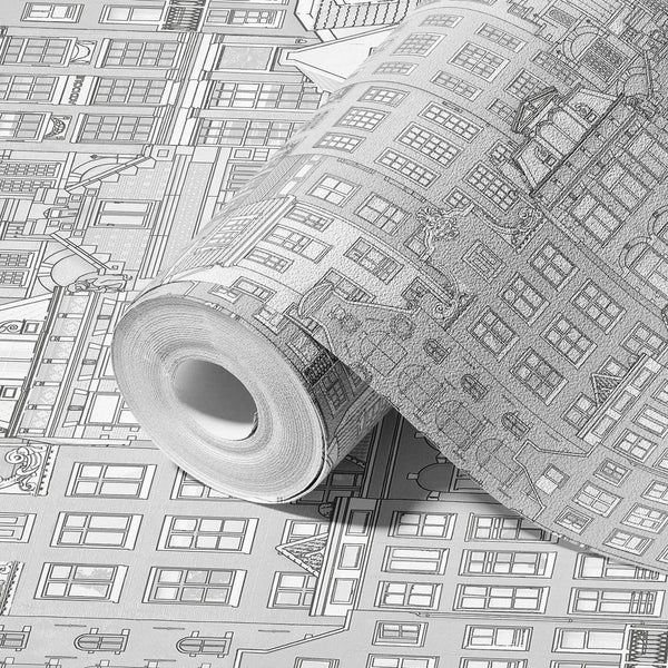 Cityscape 3D Embossed Wallpaper, Light Gray Realistic Houses Apartments Design, Home Wall Decor, Modern Wallcovering - Adawall Wallpaper - Registered Trade Accounts Only, Wallpaper Wholesale Account - 23115-1 - Adawall Wholesale - Wallpaper Wholesaler