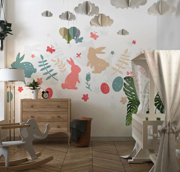 Colorful Bunnies Wallpaper, Seamless Pattern Mural, Oversized Custom Size Wall Art, Non - Woven, Non - Adhesive, Modern Wall Paper, Removable - Adawall Wallpaper - Registered Trade Accounts Only, Wallpaper Wholesale Account - W78019 - Adawall Wholesale - Wallpaper Wholesaler