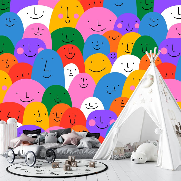 Colorful Cartoon People Wallpaper, Seamless Pattern Mural, Oversized Custom Size Wall Art, Non - Woven, Non - Adhesive, Modern Wall Paper, Removable - Adawall Wallpaper - Registered Trade Accounts Only, Wallpaper Wholesale Account - W78200 - Adawall Wholesale - Wallpaper Wholesaler