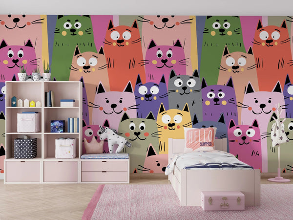 Colorful Cute Kitten Wallpaper, Seamless Pattern Mural, Oversized Custom Size Wall Art, Non - Woven, Non - Adhesive, Modern Wall Paper, Removable - Adawall Wallpaper - Registered Trade Accounts Only, Wallpaper Wholesale Account - W77558 - Adawall Wholesale - Wallpaper Wholesaler