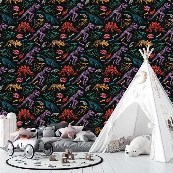 Colorful Dinosaur Skeletons Wallpaper, Seamless Pattern Mural, Oversized Custom Size Wall Art, Non - Woven, Non - Adhesive, Modern Wall Paper, Removable - Adawall Wallpaper - Registered Trade Accounts Only, Wallpaper Wholesale Account - W77552 - Adawall Wholesale - Wallpaper Wholesaler
