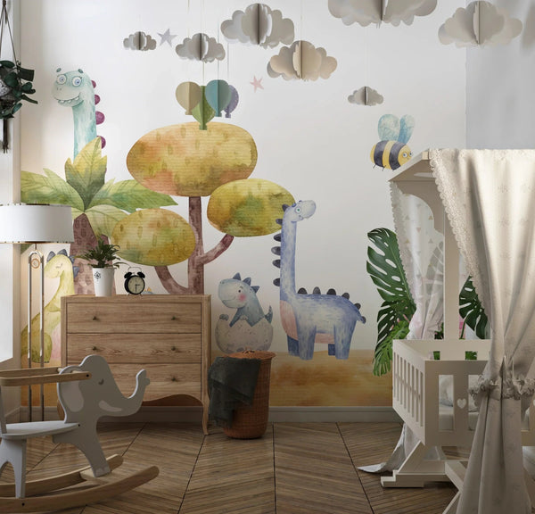 Colorful Dinosaurs, Trees Wallpaper, Seamless Pattern Mural, Oversized Custom Size Wall Art, Non - Woven, Non - Adhesive, Modern Wall Paper, Removable - Adawall Wallpaper - Registered Trade Accounts Only, Wallpaper Wholesale Account - W77953 - Adawall Wholesale - Wallpaper Wholesaler