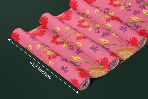 Colorful Floral, Pink Background Wallpaper, Seamless Pattern Mural, Oversized Custom Size Wall Art, Non - Woven, Non - Adhesive, Modern Wall Paper, Removable - Adawall Wallpaper - Registered Trade Accounts Only, Wallpaper Wholesale Account - W78008 - Adawall Wholesale - Wallpaper Wholesaler
