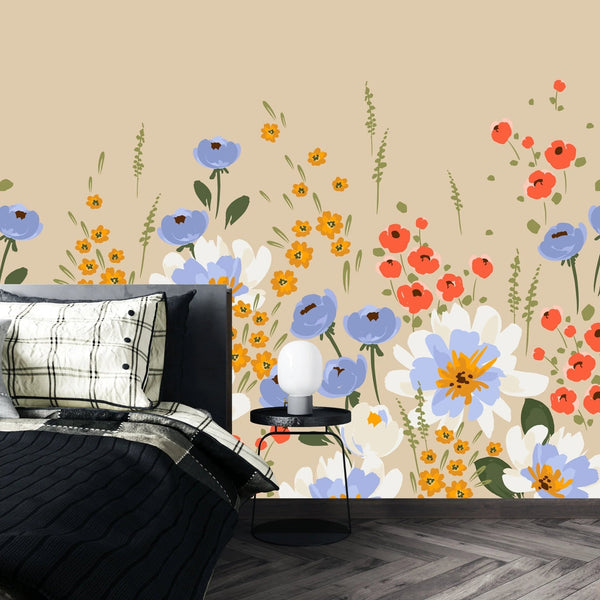 Colorful Floral Wallpaper, Seamless Pattern Mural, Oversized Custom Size Wall Art, Non - Woven, Non - Adhesive, Modern Wall Paper, Removable - Adawall Wallpaper - Registered Trade Accounts Only, Wallpaper Wholesale Account - W78036 - Adawall Wholesale - Wallpaper Wholesaler
