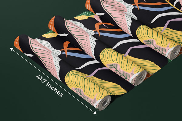 Colorful Leaves Wallpaper, Dark Background Mural, Oversized Custom Size Wall Art, Non - Woven, Non - Adhesive, Modern Wall Paper, Removable - Adawall Wallpaper - Registered Trade Accounts Only, Wallpaper Wholesale Account - W77729 - Adawall Wholesale - Wallpaper Wholesaler