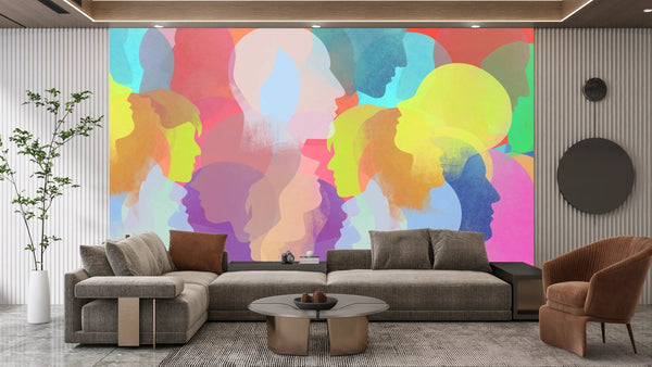Colorful People Silhouettes Wallpaper, Seamless Pattern Mural, Oversized Custom Size Wall Art, Non - Woven, Non - Adhesive, Modern Wall Paper, Removable - Adawall Wallpaper - Registered Trade Accounts Only, Wallpaper Wholesale Account - W78197 - Adawall Wholesale - Wallpaper Wholesaler
