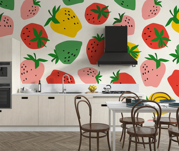 Colorful Strawberries Wallpaper, Seamless Pattern Mural, Oversized Custom Size Wall Art, Non - Woven, Non - Adhesive, Modern Wall Paper, Removable - Adawall Wallpaper - Registered Trade Accounts Only, Wallpaper Wholesale Account - W78064 - Adawall Wholesale - Wallpaper Wholesaler