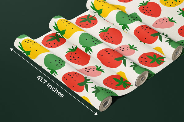 Colorful Strawberries Wallpaper, Seamless Pattern Mural, Oversized Custom Size Wall Art, Non - Woven, Non - Adhesive, Modern Wall Paper, Removable - Adawall Wallpaper - Registered Trade Accounts Only, Wallpaper Wholesale Account - W78064 - Adawall Wholesale - Wallpaper Wholesaler