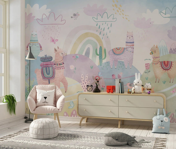 Colorful Wildlife Wallpaper, Clouds, Rainbow Mural, Oversized Custom Size Wall Art, Non - Woven, Non - Adhesive, Modern Wall Paper, Removable - Adawall Wallpaper - Registered Trade Accounts Only, Wallpaper Wholesale Account - W77779 - Adawall Wholesale - Wallpaper Wholesaler