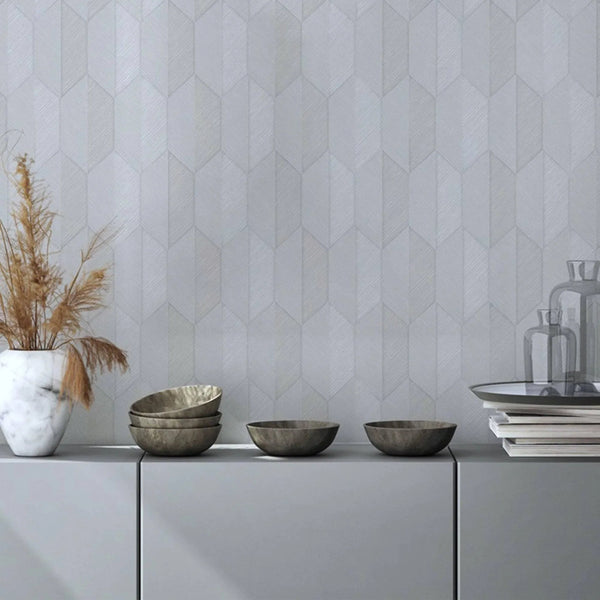 Contemporary 3D Embossed Geometric Wallpaper, Light Gray Modern Chevron Herringbone Shapes Wallcovering, Sturdy, Large 177 sq ft Roll - Adawall Wallpaper - Registered Trade Accounts Only, Wallpaper Wholesale Account - 1501-2 - Adawall Wholesale - Wallpaper Wholesaler