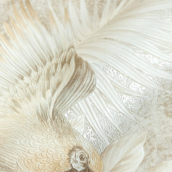 Cream Birds Deep Embossed Wallpaper, Stylish 3D Textured Tropical Plants Wallcovering - Walloro High End Wallcoverings & More