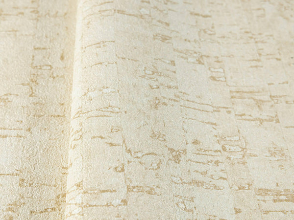 Cream Cork Textured Wallpaper, Wood Tree Bark Grain Design Stylish Realistic Wallcovering - Walloro High End Wallcoverings & More