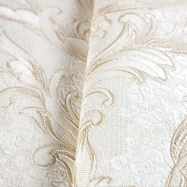 Cream Deep Embossed Wallpaper, Light Gray, White Luxury 3D Non-Pasted Wallcovering, Shimmering, Traditional Non-Woven Wall Decor - Walloro High End Wallcoverings & More